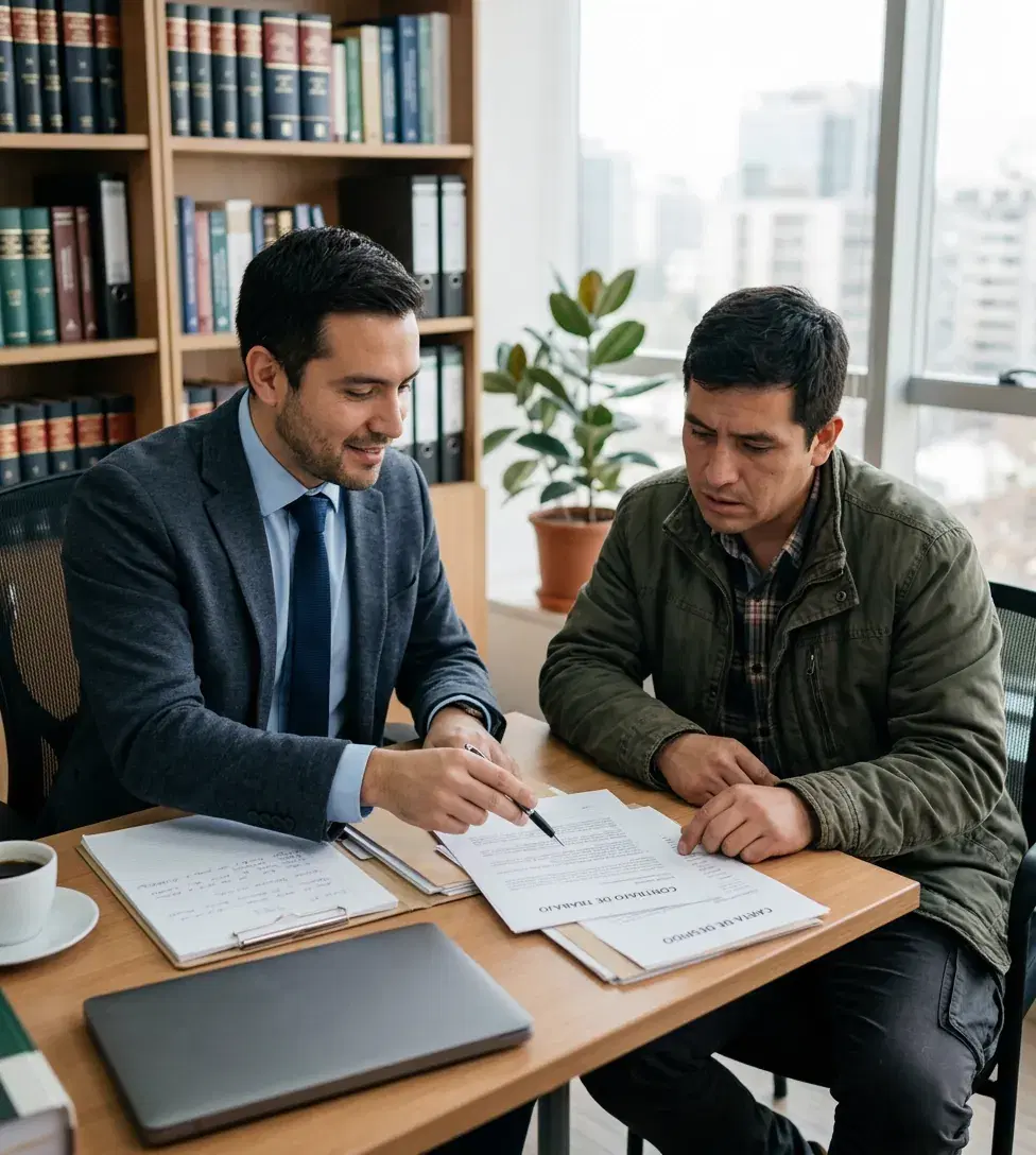 Abogado laboral verificado revisando el finiquito de un trabajador despedido